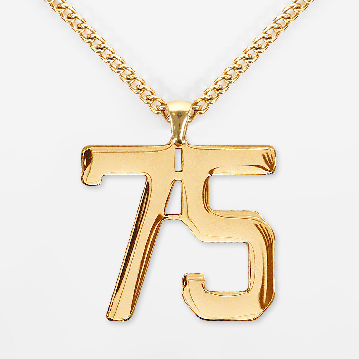 75 Number Pendant with Chain Necklace - Gold Plated Stainless Steel