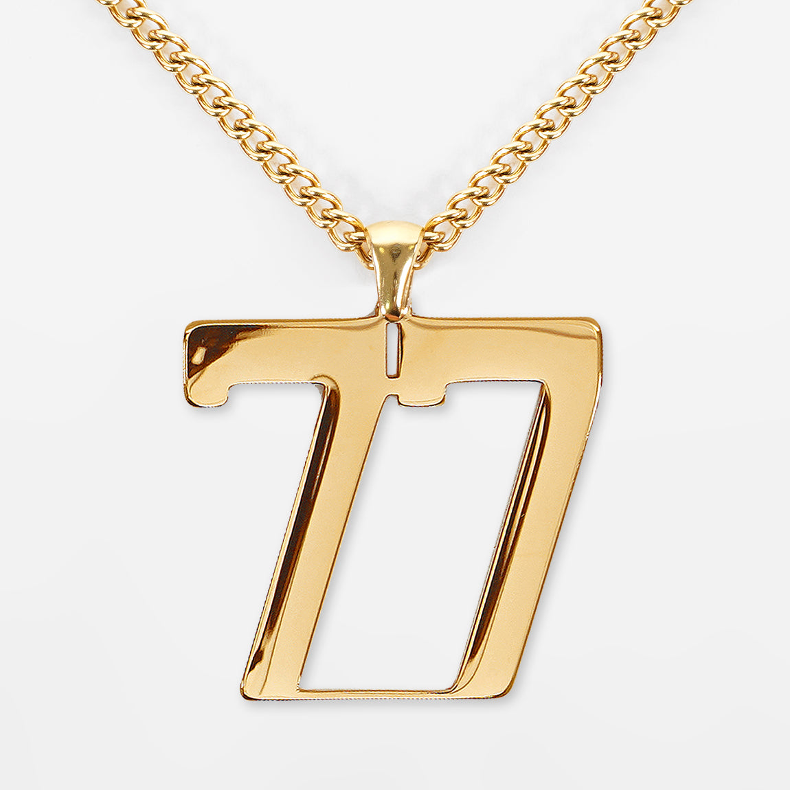 77 Number Pendant with Chain Necklace - Gold Plated Stainless Steel