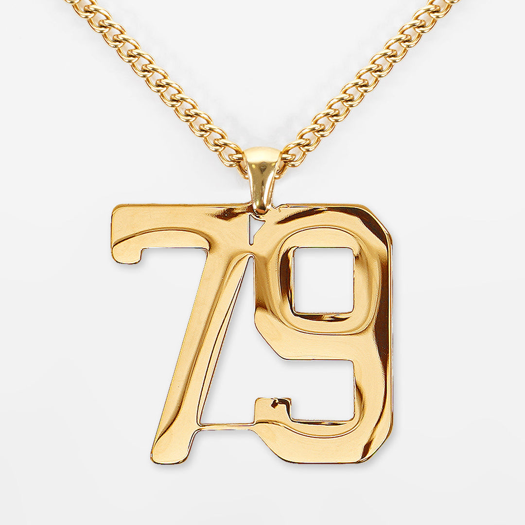 79 Number Pendant with Chain Kids Necklace - Gold Plated Stainless Steel