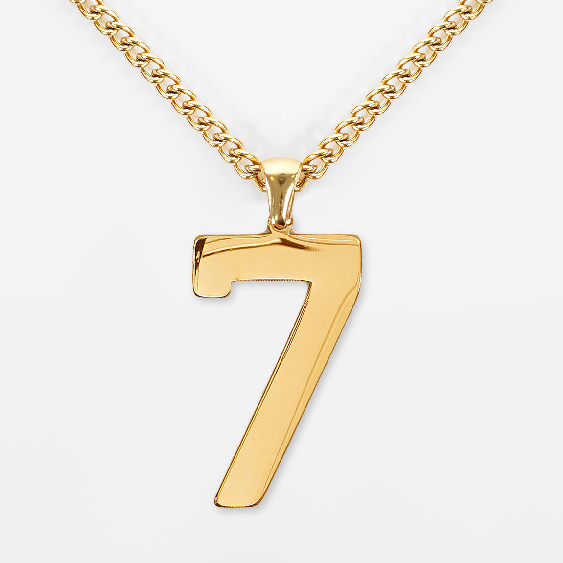 7 Number Pendant with Chain Necklace - Gold Plated Stainless Steel