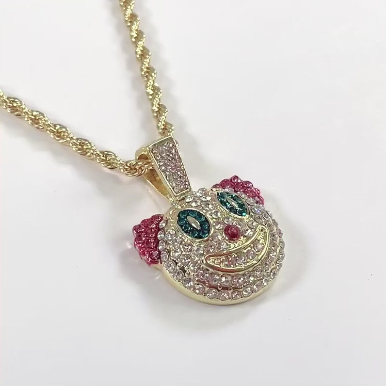 Clown 1½" Pendant with Chain Necklace - Gold Plated Stainless Steel