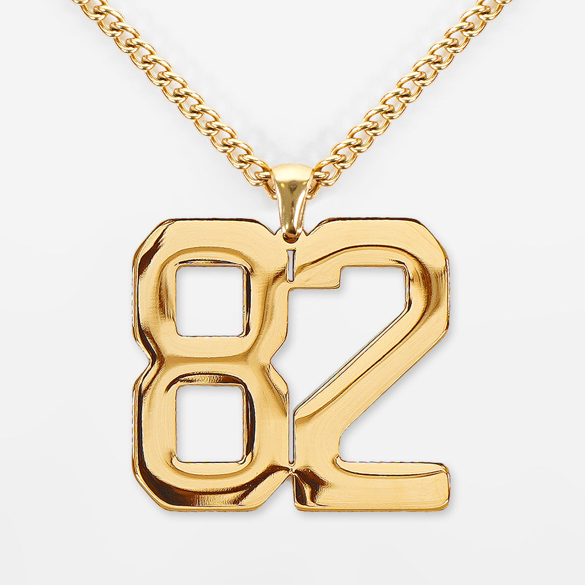 82 Number Pendant with Chain Necklace - Gold Plated Stainless Steel