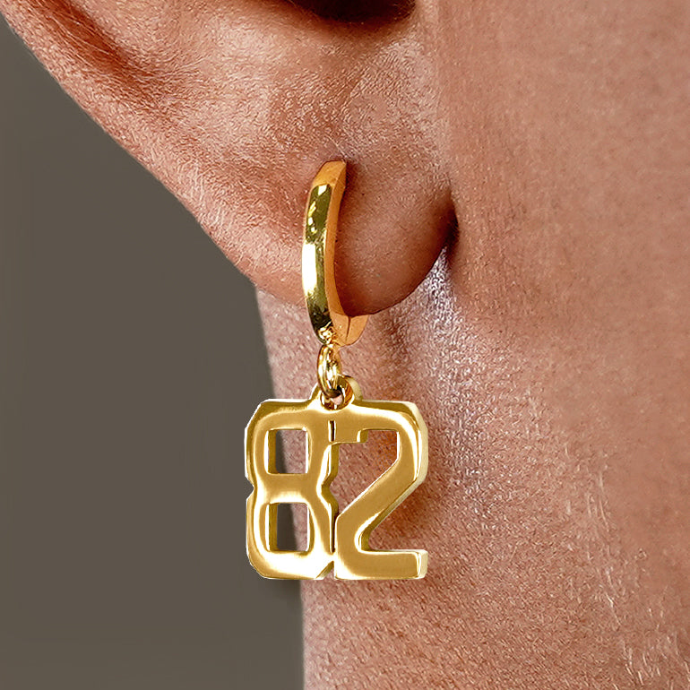 82 Number Earring - Gold Plated Stainless Steel