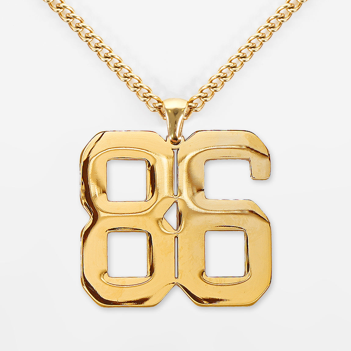 86 Number Pendant with Chain Necklace - Gold Plated Stainless Steel