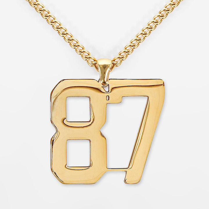 87 Number Pendant with Chain Kids Necklace - Gold Plated Stainless Steel