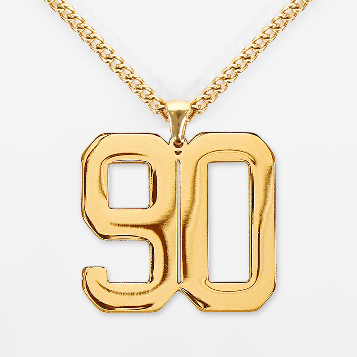 90 Number Pendant with Chain Necklace - Gold Plated Stainless Steel