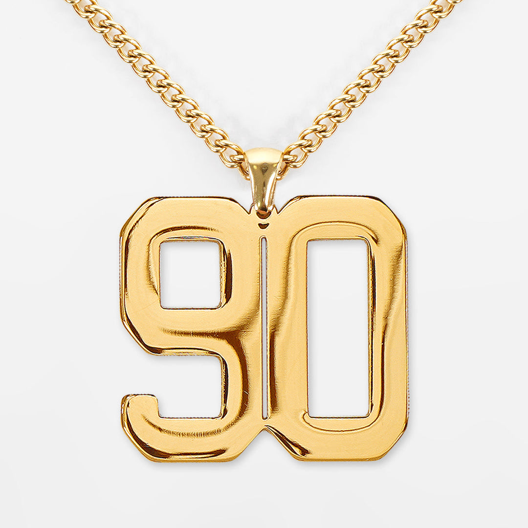 90 Number Pendant with Chain Kids Necklace - Gold Plated Stainless Steel