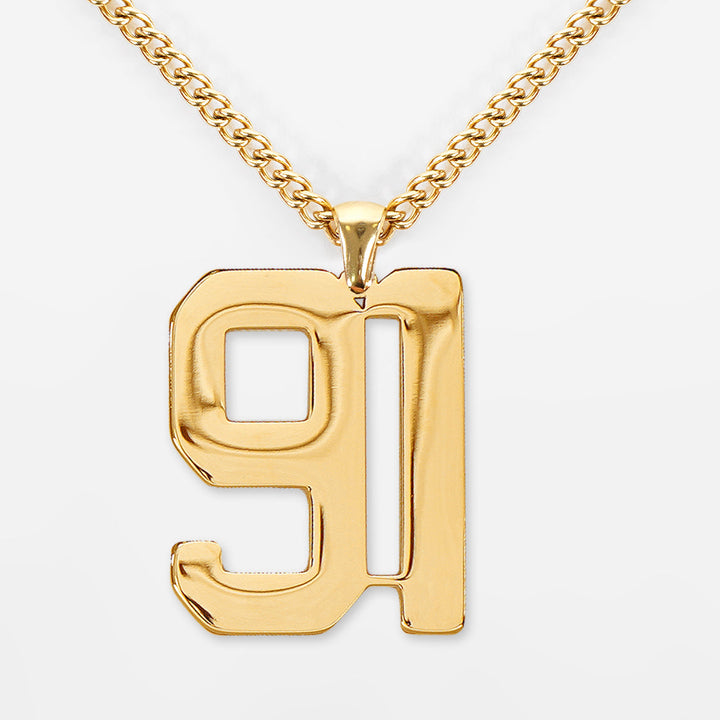 91 Number Pendant with Chain Kids Necklace - Gold Plated Stainless Steel