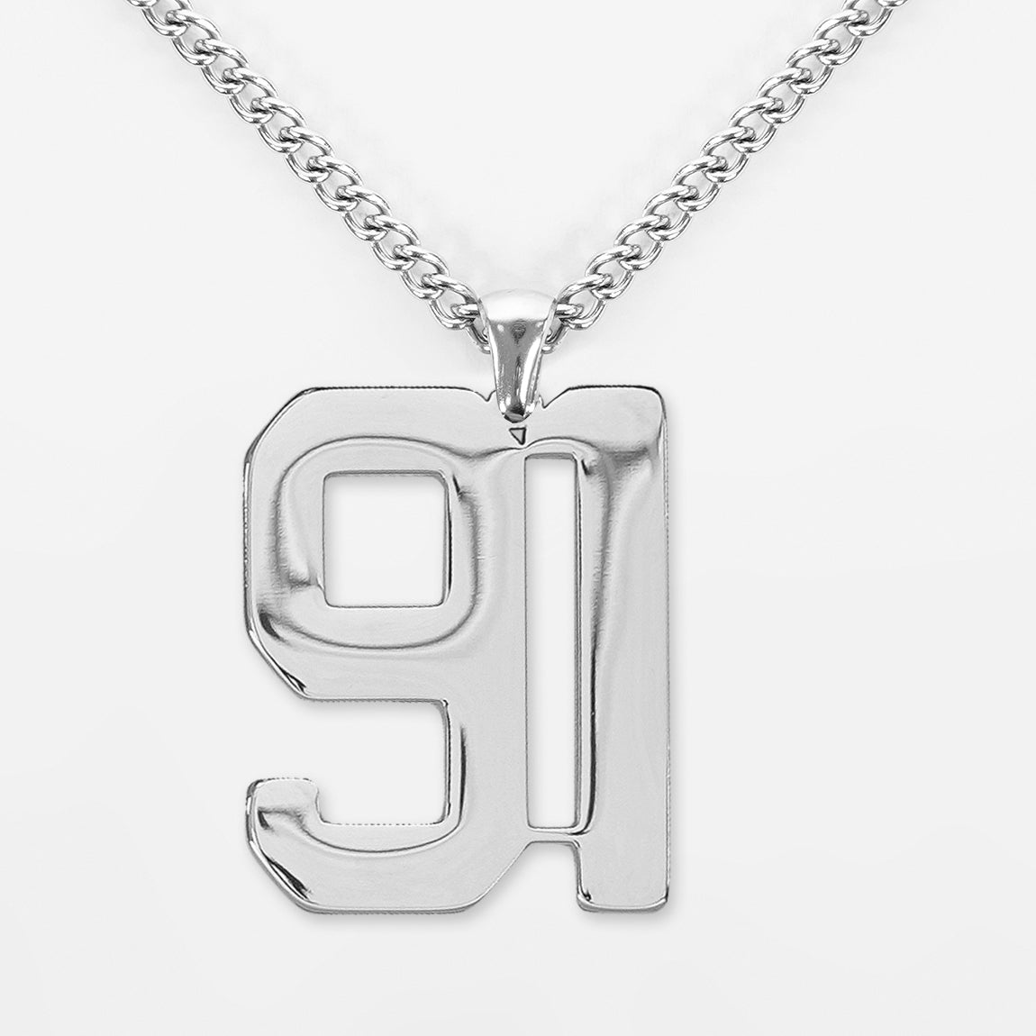 91 Number Pendant with Chain Necklace - Stainless Steel