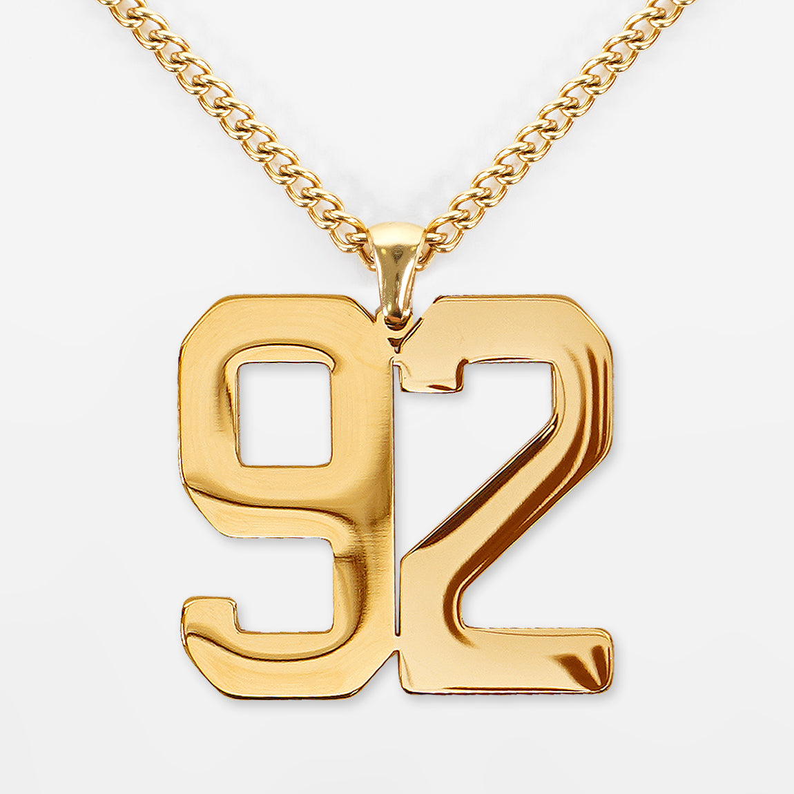 92 Number Pendant with Chain Necklace - Gold Plated Stainless Steel