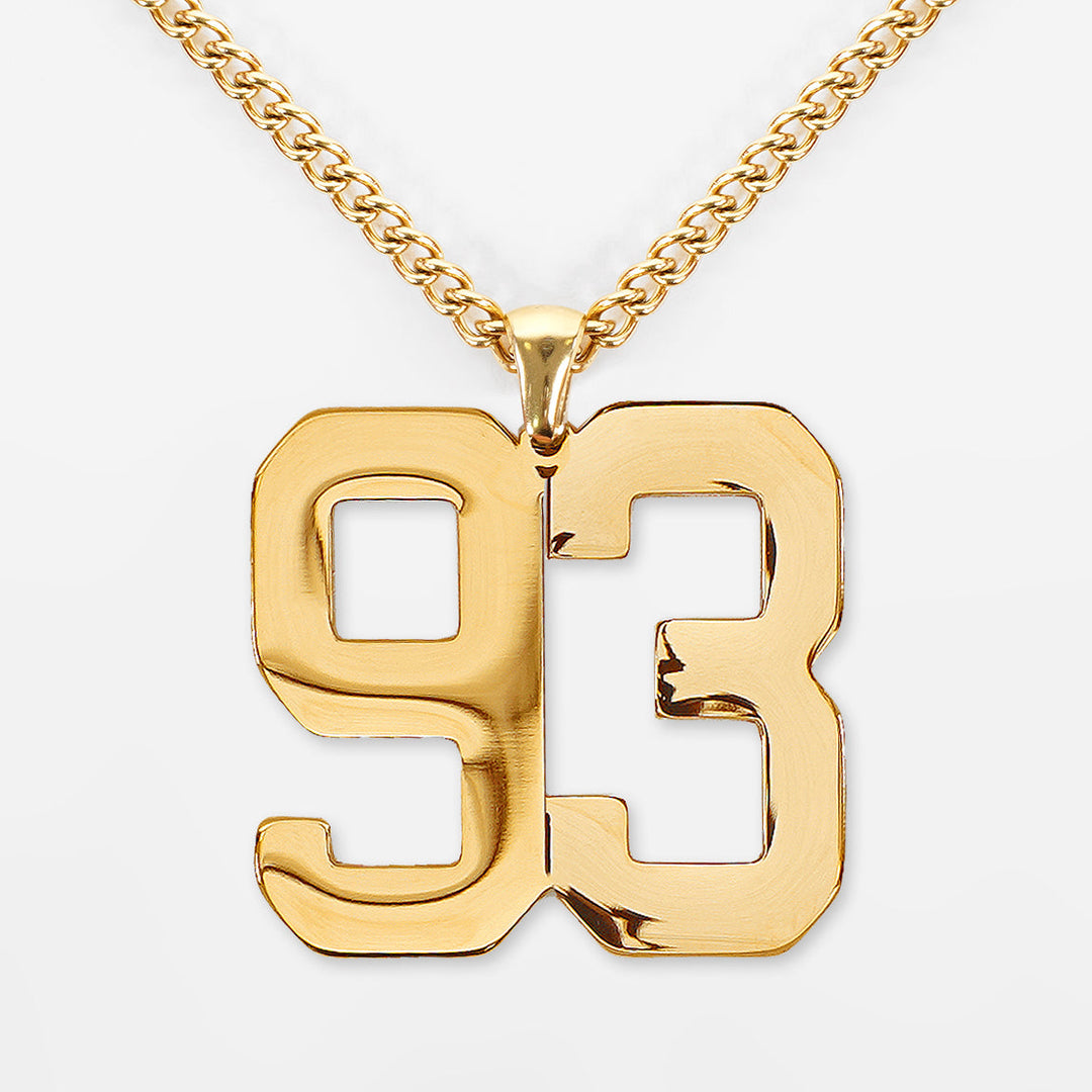 93 Number Pendant with Chain Kids Necklace - Gold Plated Stainless Steel