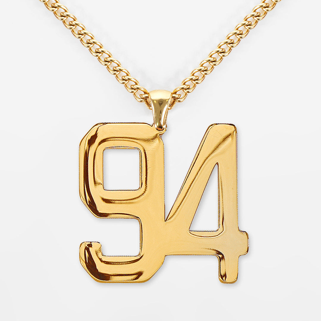 94 Number Pendant with Chain Kids Necklace - Gold Plated Stainless Steel