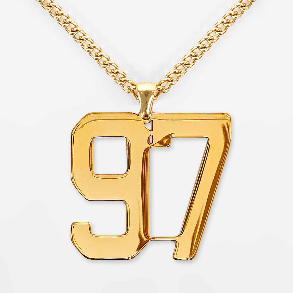 97 Number Pendant with Chain Necklace - Gold Plated Stainless Steel