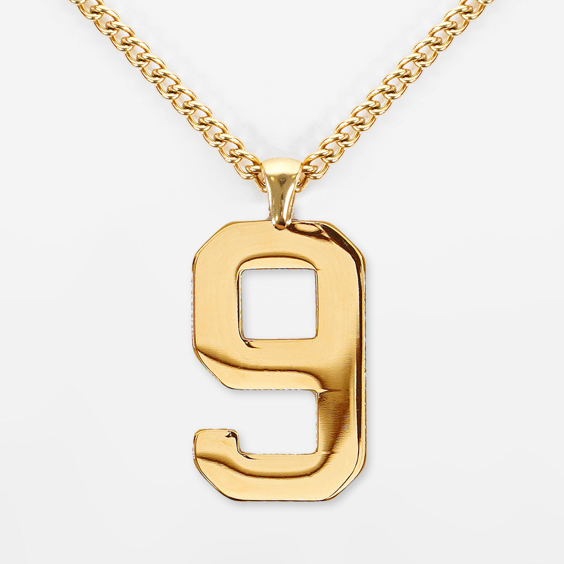 9 Number Pendant with Chain Necklace - Gold Plated Stainless Steel