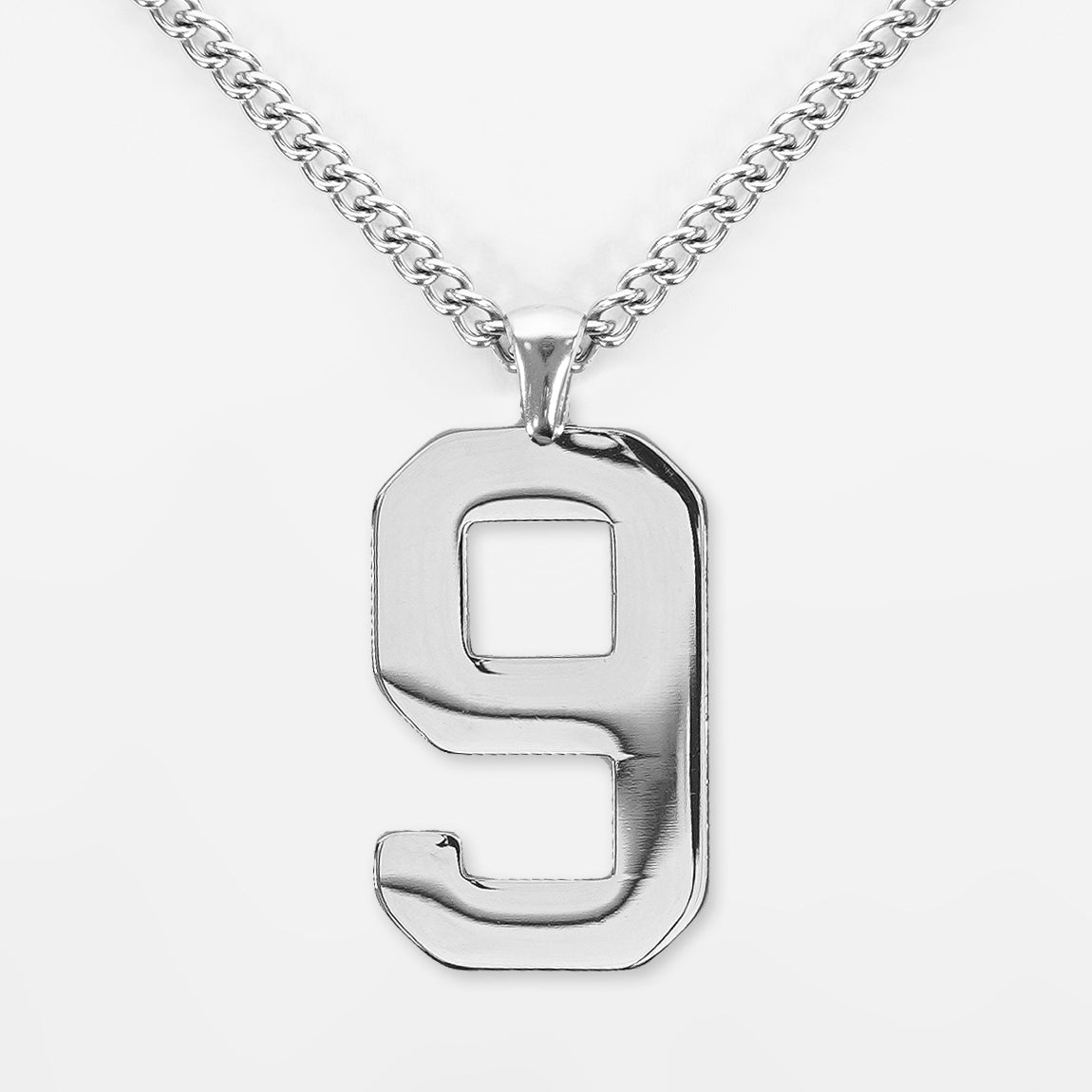 9 Number Pendant with Chain Necklace - Stainless Steel