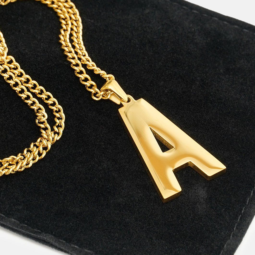 A Letter Pendant with Chain Necklace - Gold Plated Stainless Steel