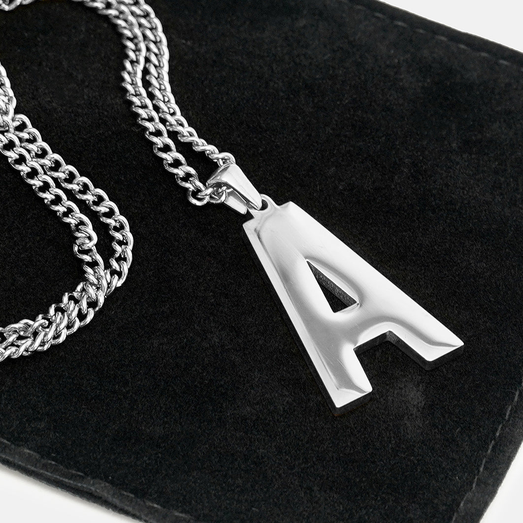 A Letter Pendant with Chain Kids Necklace - Stainless Steel