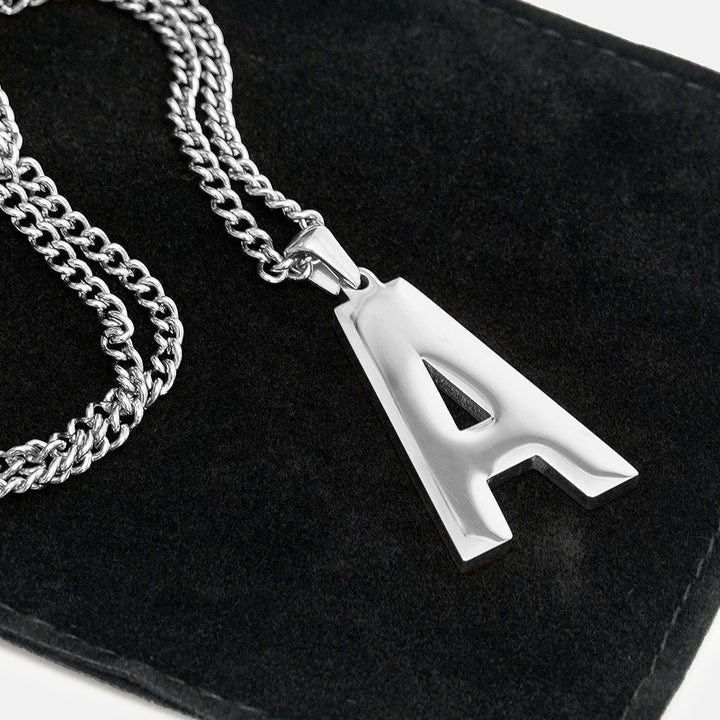 A Letter Pendant with Chain Kids Necklace - Stainless Steel