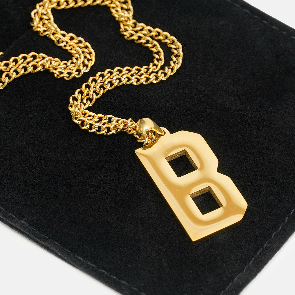 B Letter Pendant with Chain Necklace - Gold Plated Stainless Steel