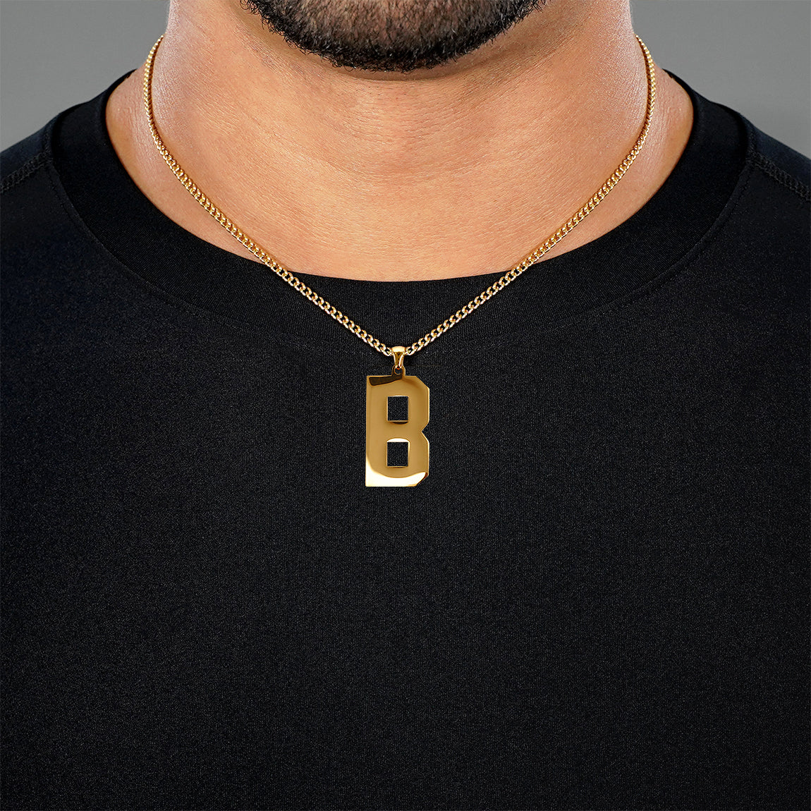 B Letter Pendant with Chain Necklace - Gold Plated Stainless Steel