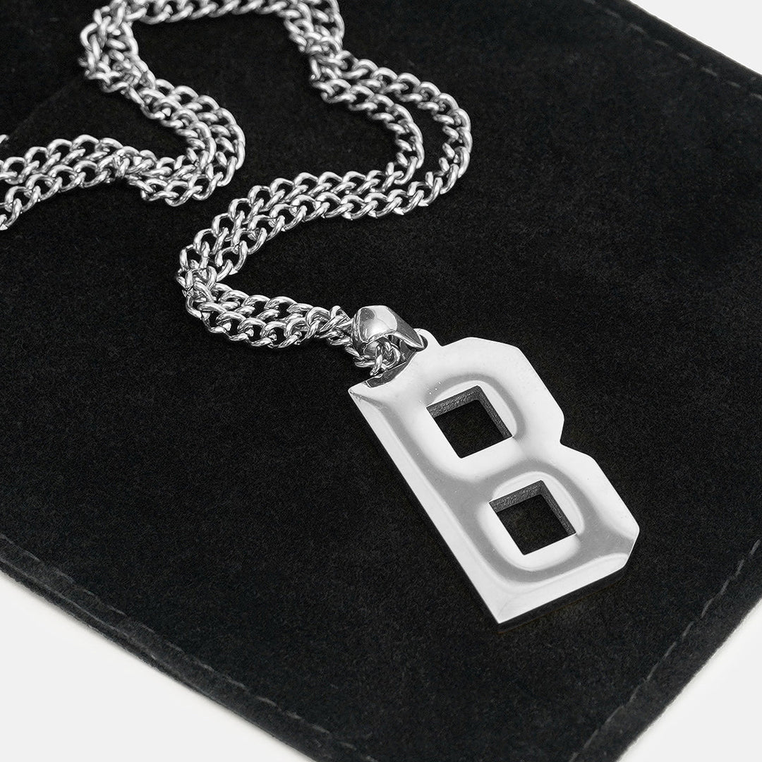B Letter Pendant with Chain Kids Necklace - Stainless Steel