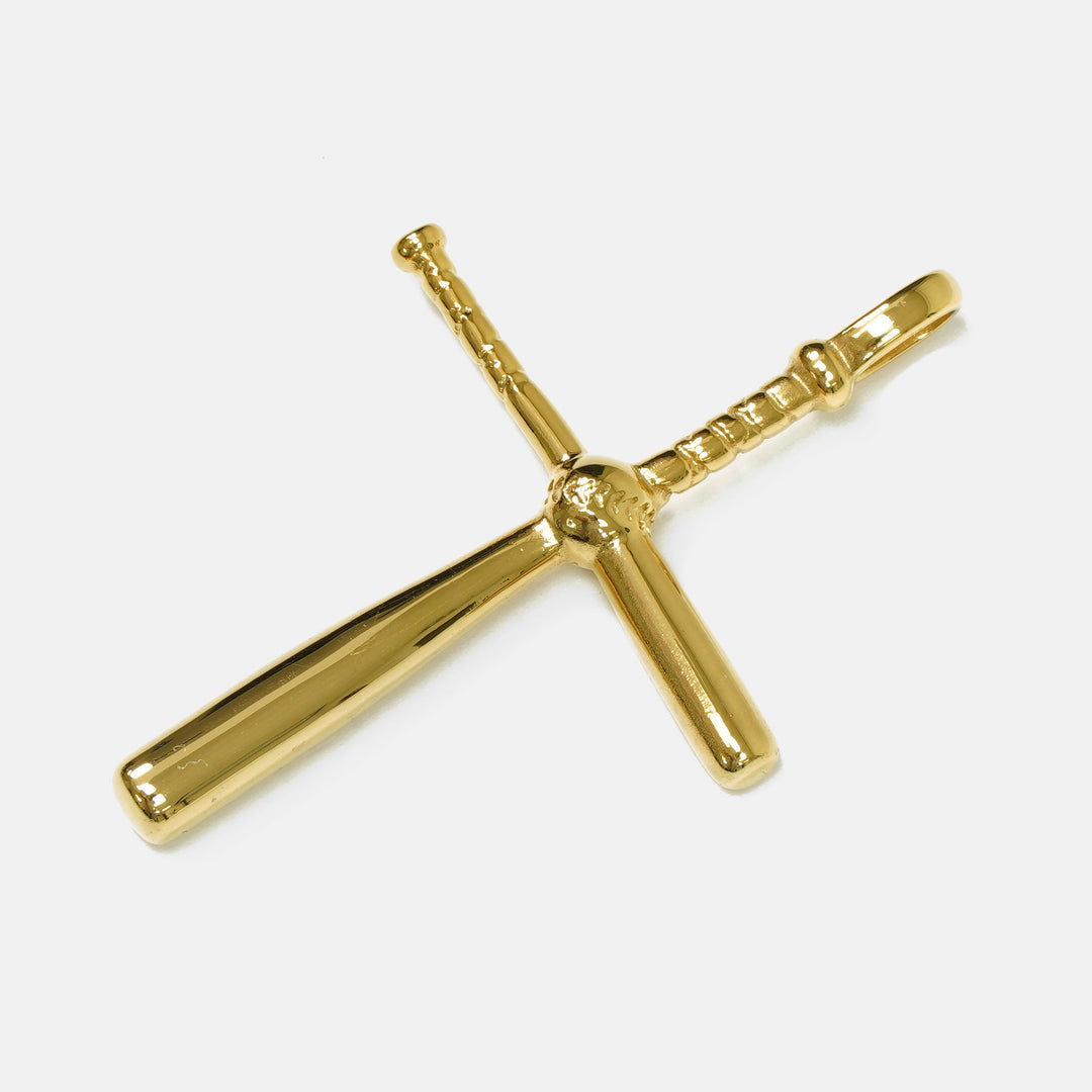 Baseball Bat Cross Pendant with Chain Kids Necklace - Gold Plated Stainless Steel