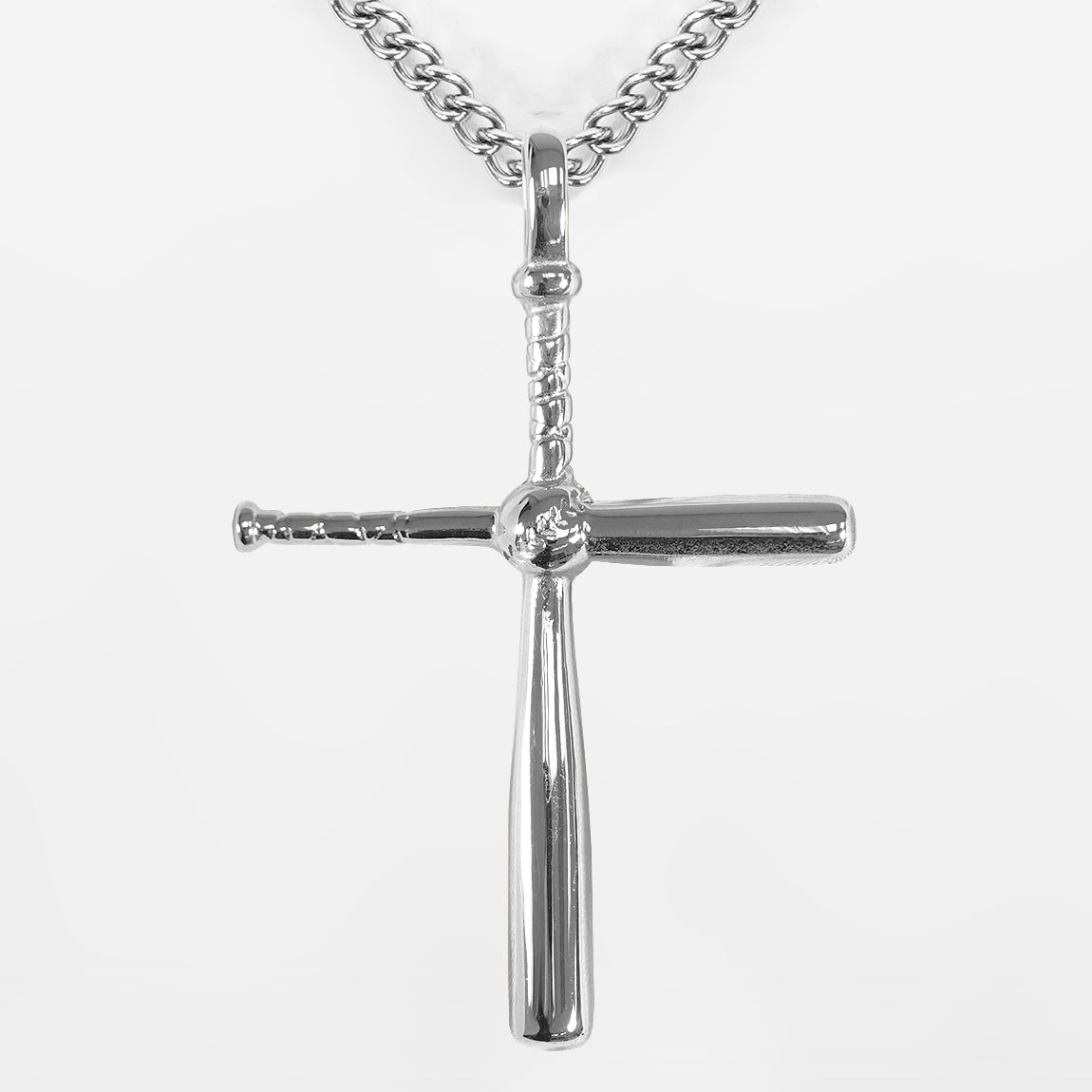 Baseball Bat Cross Pendant with Chain Necklace - Stainless Steel