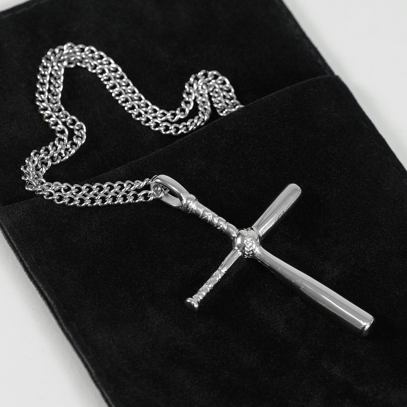 Baseball Bat Cross Pendant with Chain Necklace - Stainless Steel