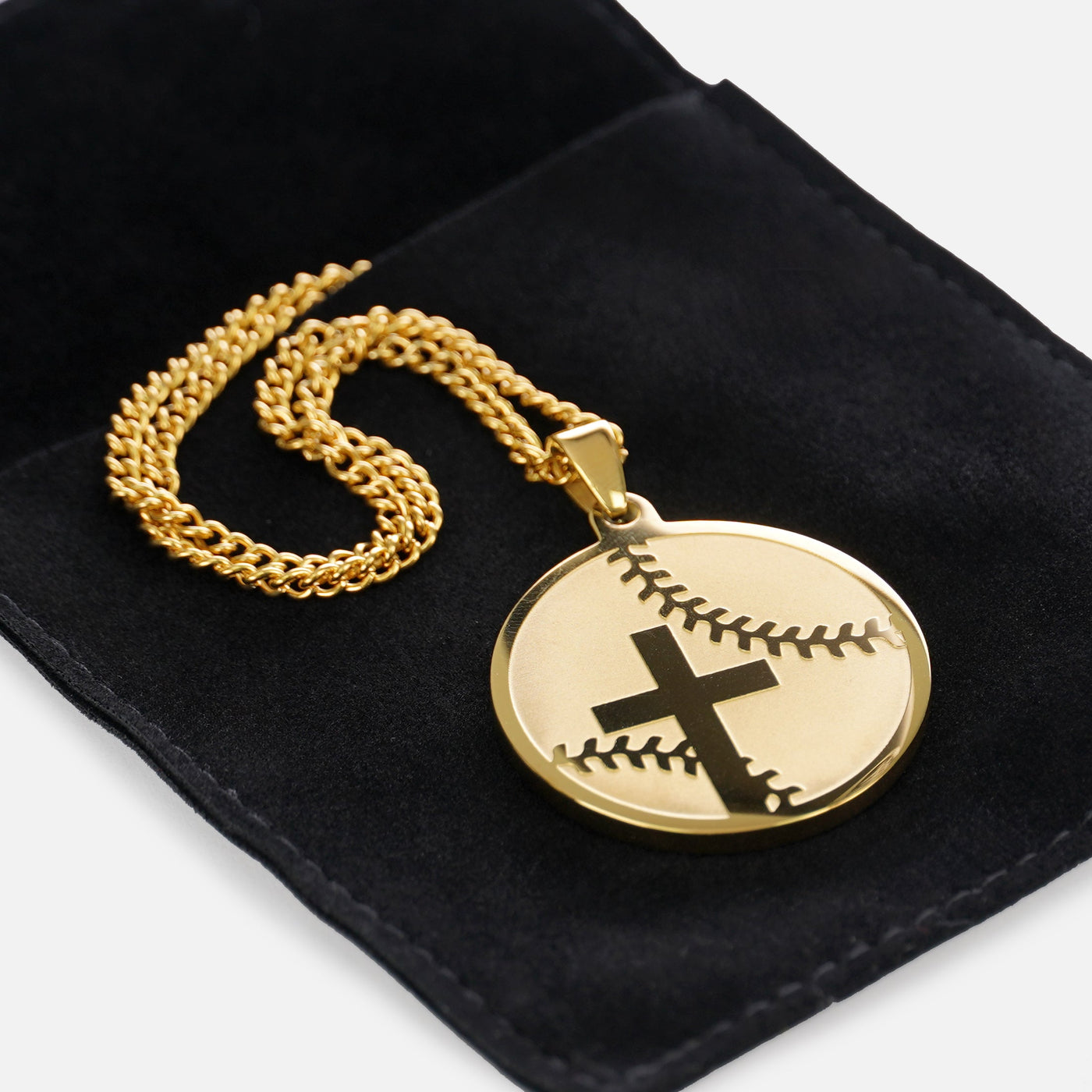 Baseball Faith Cross Pendant with Chain Kids Necklace - Gold Plated Stainless Steel