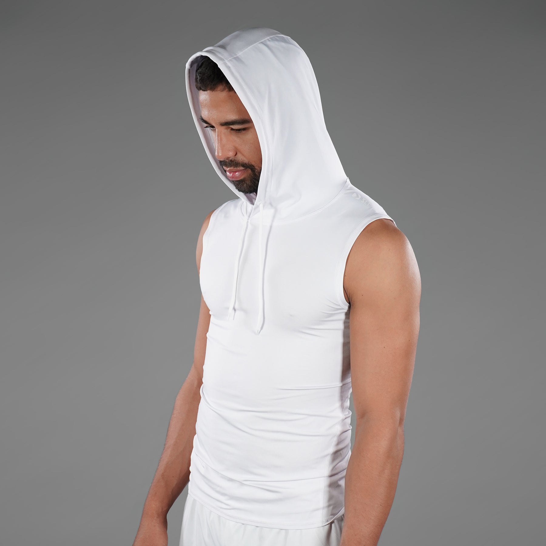 Basic White Sleeveless Compression Hoodie SLEEFS