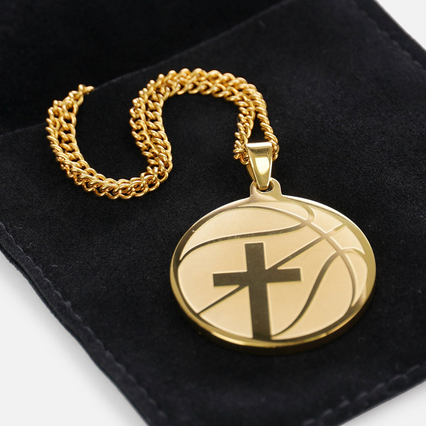 Basketball Faith Cross Pendant with Chain Kids Necklace - Gold Plated Stainless Steel