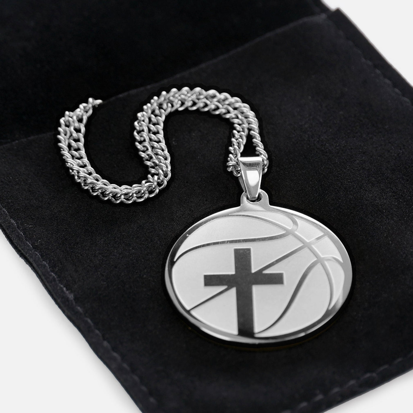 Basketball Faith Cross Pendant with Chain Kids Necklace - Stainless Steel