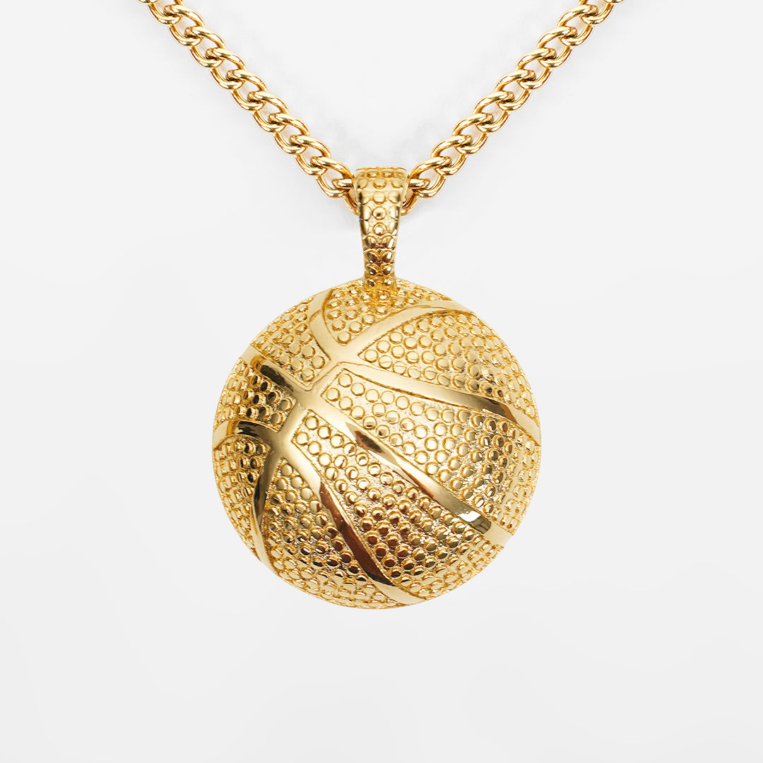 Basketball Pendant with Chain Necklace - Gold Plated Stainless Steel