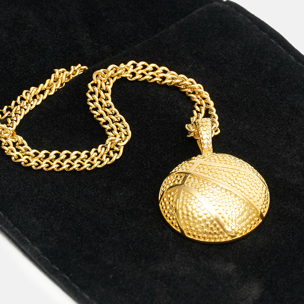 Basketball Pendant with Chain Necklace - Gold Plated Stainless Steel
