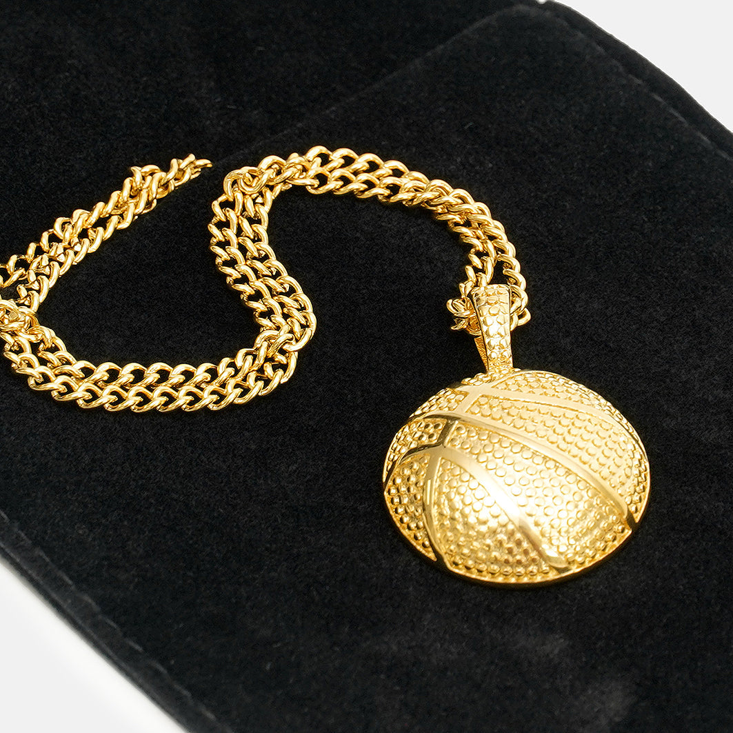 Basketball Pendant with Chain Kids Necklace - Gold Plated Stainless Steel