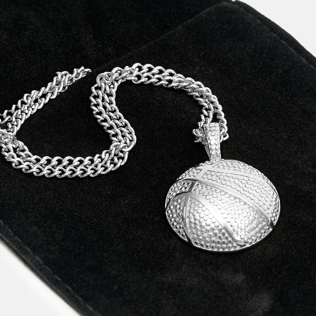 Basketball Pendant with Chain Necklace - Stainless Steel