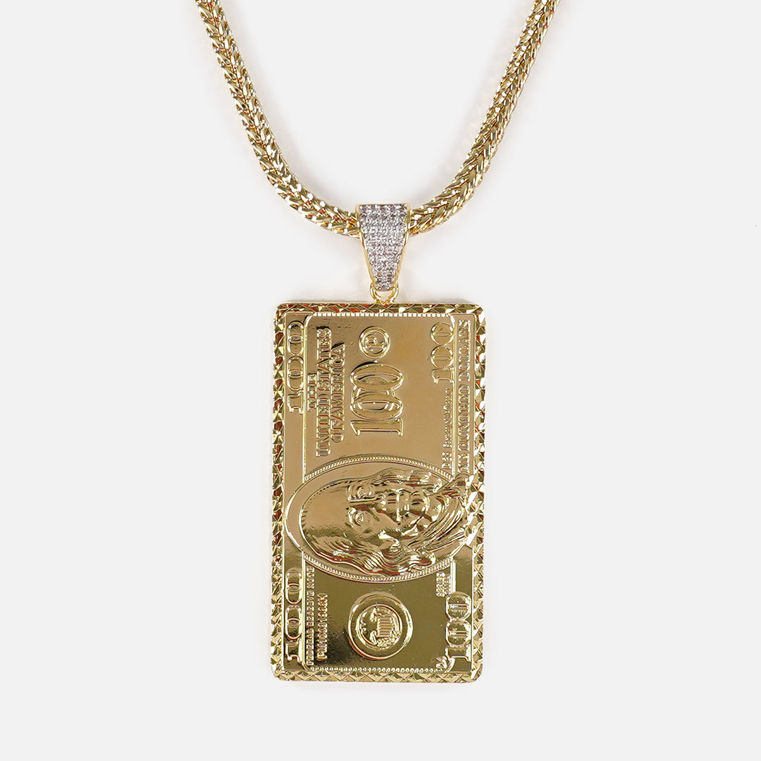 Big Money Benjamin 2" Pendant with Chain Necklace - Gold Plated Stainless Steel