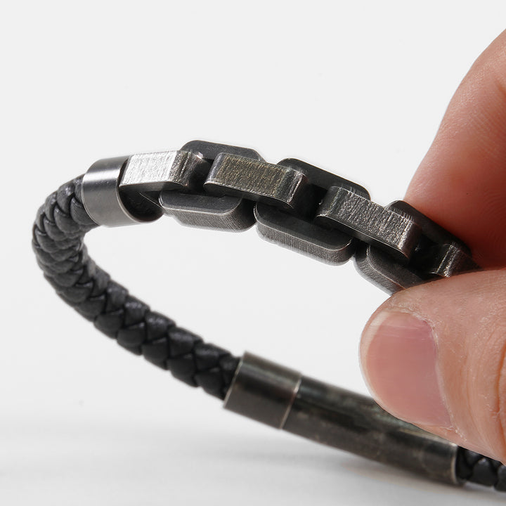 Black Box Chain Leather Bracelet