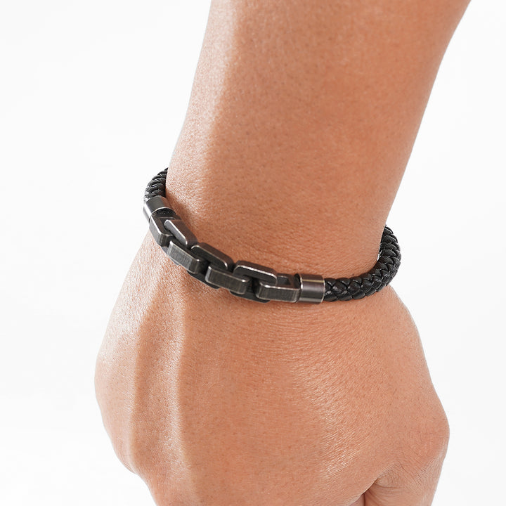 Black Box Chain Leather Bracelet