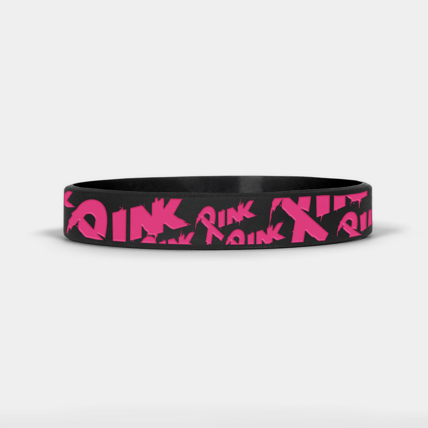 Black Pink Ribbon Pattern Motivational Wristband