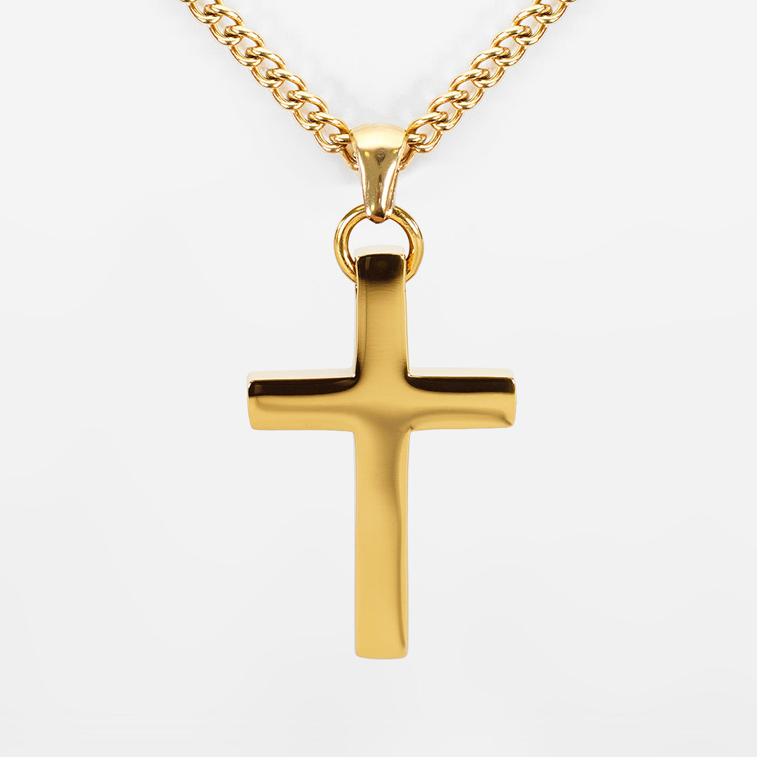 Faith Cross Pendant with Chain Necklace - Gold Plated Stainless Steel