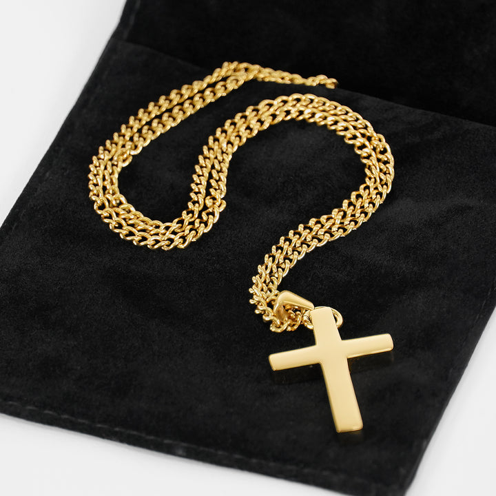 Faith Cross Pendant with Chain Necklace - Gold Plated Stainless Steel