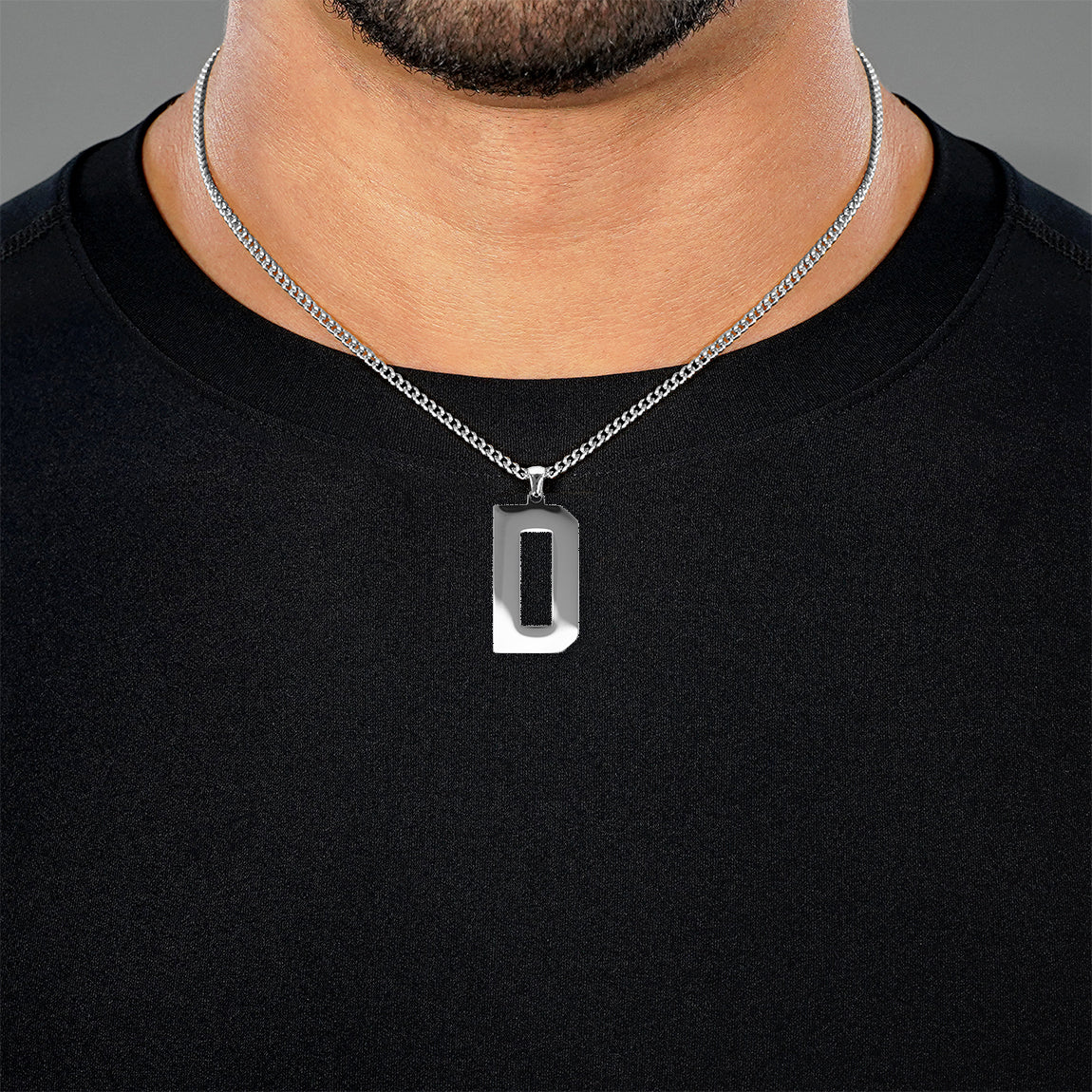 D Letter Pendant with Chain Necklace - Stainless Steel