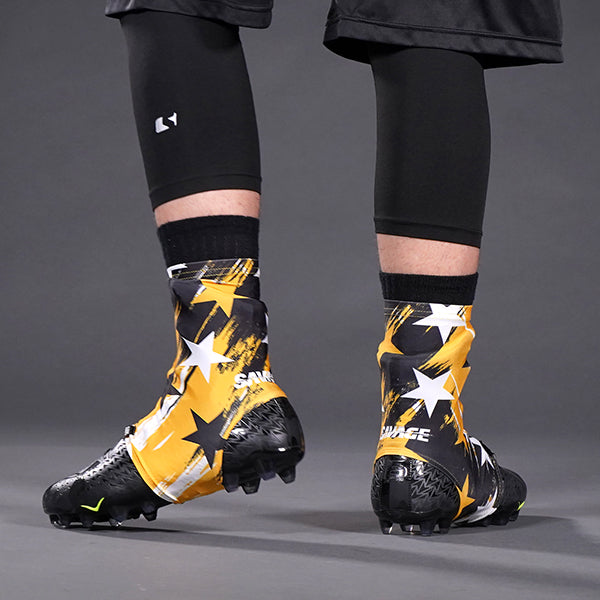 Savage Word Stars Yellow Black White Spats / Cleat Covers