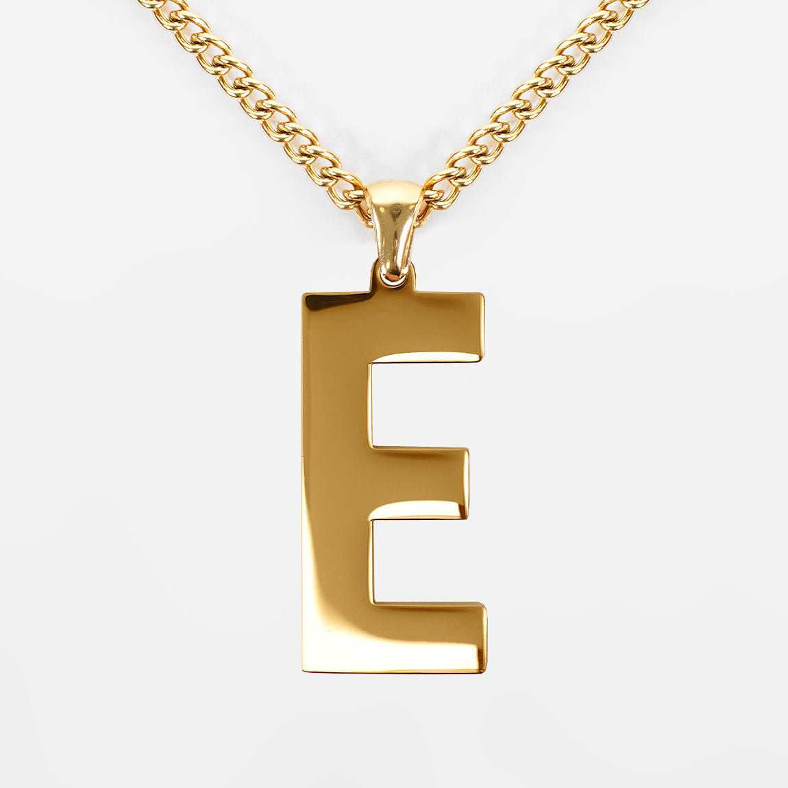 E Letter Pendant with Chain Necklace - Gold Plated Stainless Steel