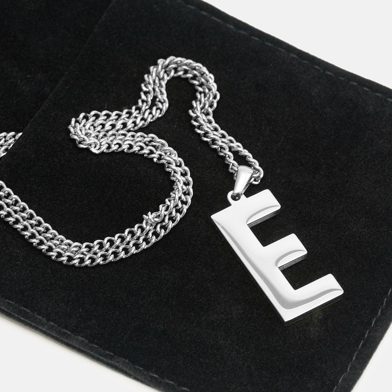 E Letter Pendant with Chain Necklace - Stainless Steel