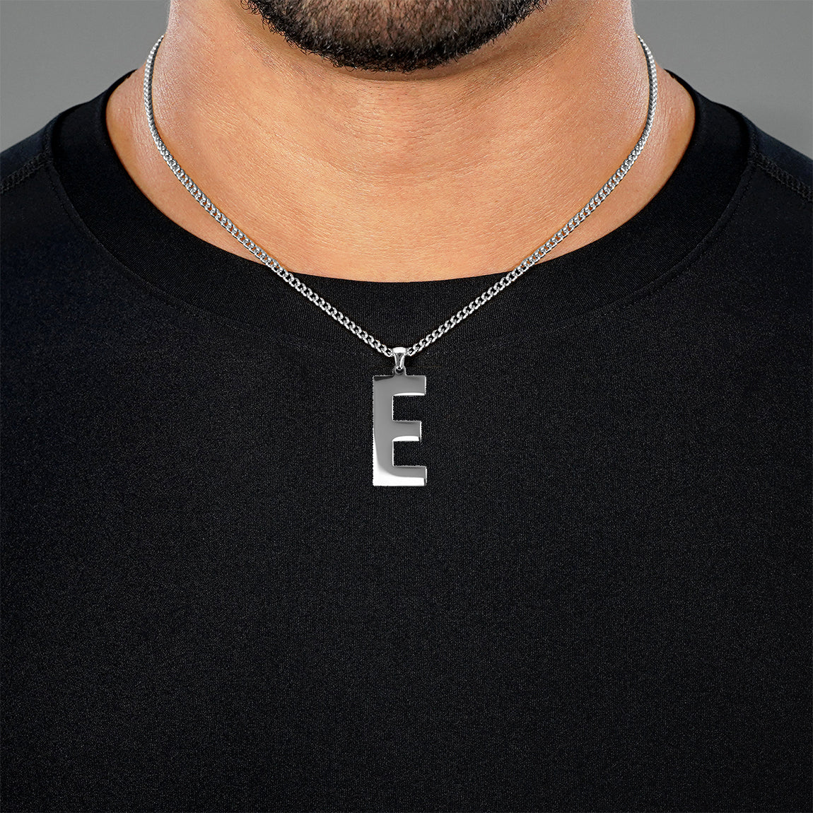 E Letter Pendant with Chain Necklace - Stainless Steel
