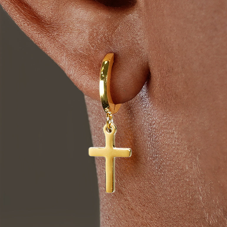 Faith Cross Earring - Gold Plated Stainless Steel