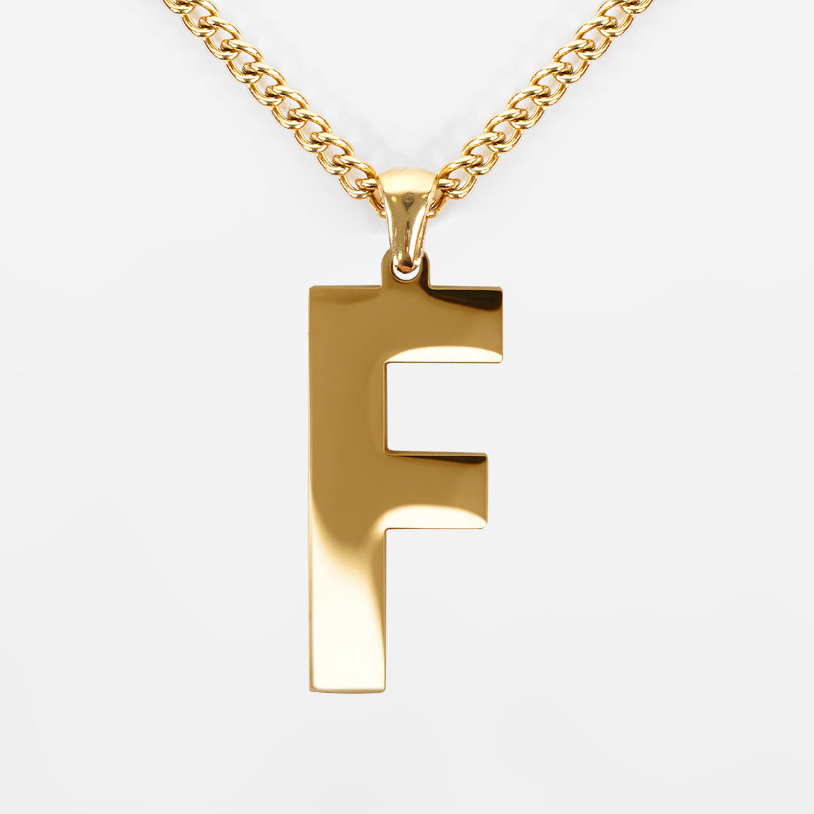 F Letter Pendant with Chain Necklace - Gold Plated Stainless Steel