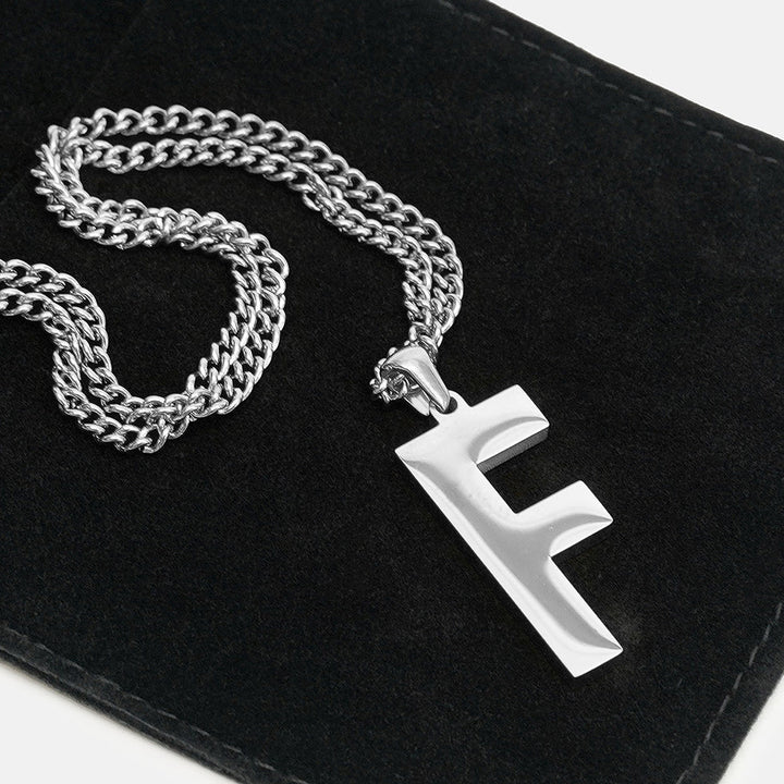 F Letter Pendant with Chain Kids Necklace - Stainless Steel